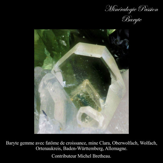 Baryte gemme avec fatôme de croissance, mine Clara, Oberwolfach, Wolfach, Ortenaukreis, Baden-Württemberg, Allemagne.