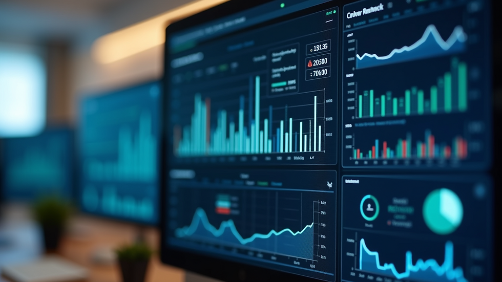 Close-up view of a computer screen showing AI analytics dashboard for supply chain management