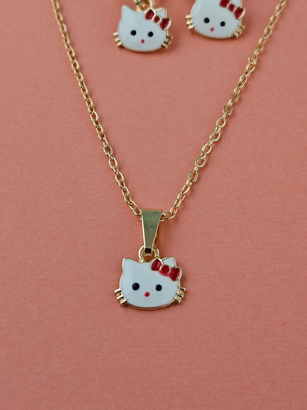Thumbnail: Kitty Charm Necklace with Earrings