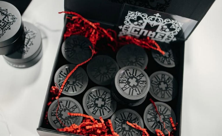 High angle view of tattoo aftercare products arranged neatly