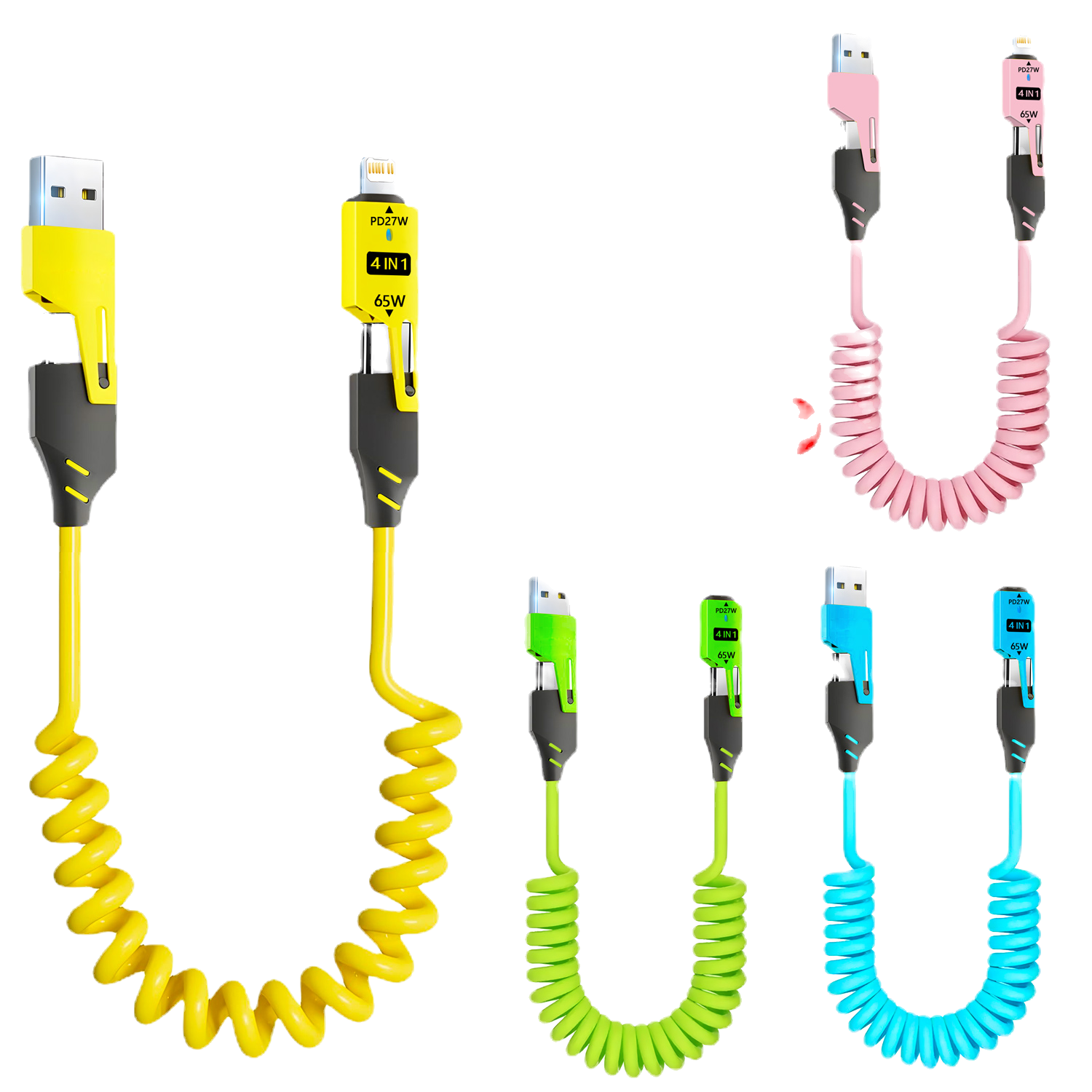 65W 4‑in‑1 Retractable USB‑C Cable — Fast Charging & Data Sync