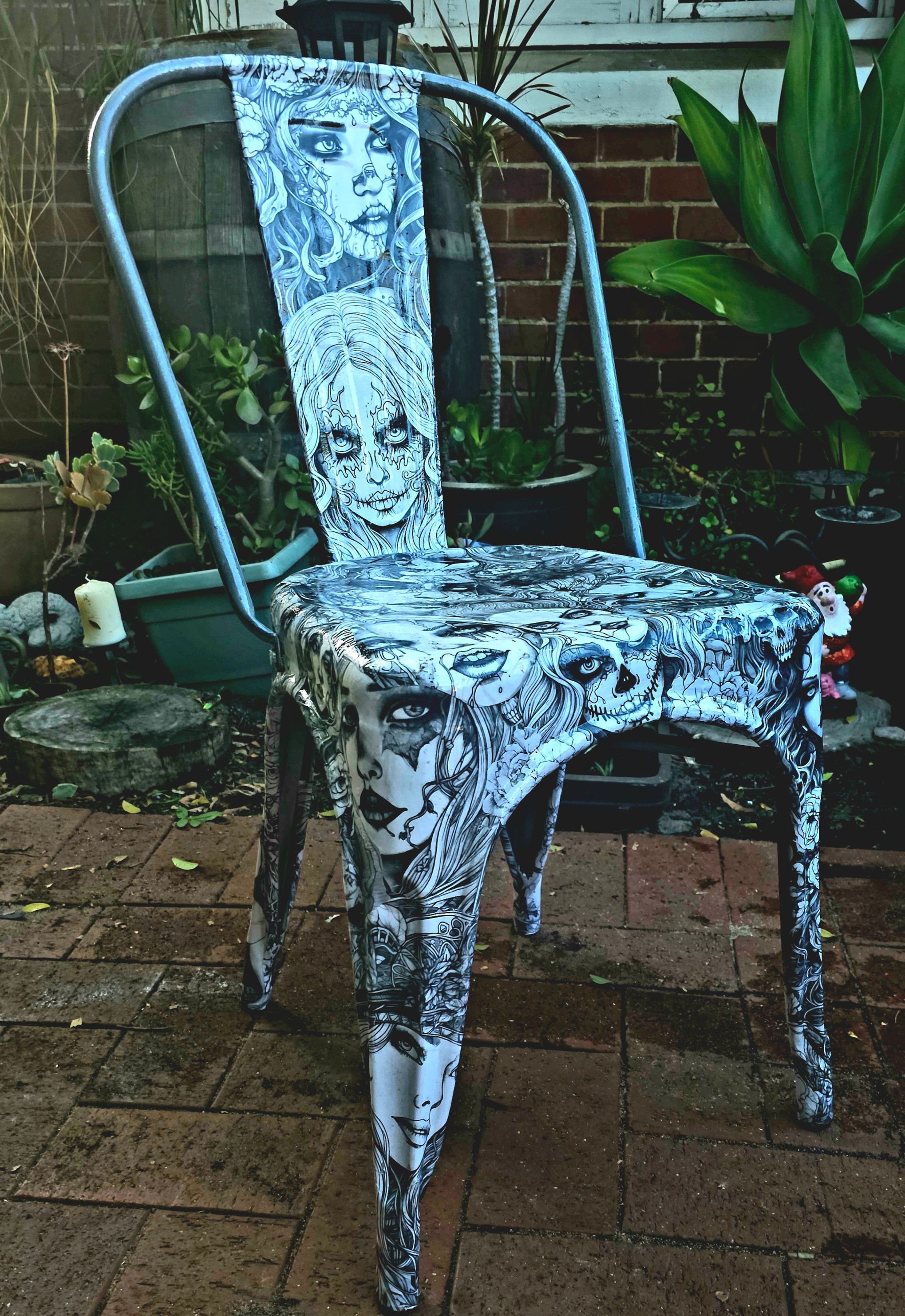 “Sugar Skull Sirens” Gothic Metal Chair
