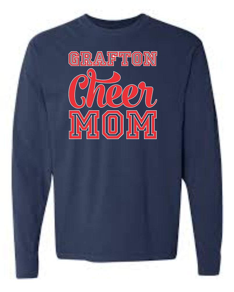 True Navy Comfort Colors Long Sleeve Cheer Mom Shirt