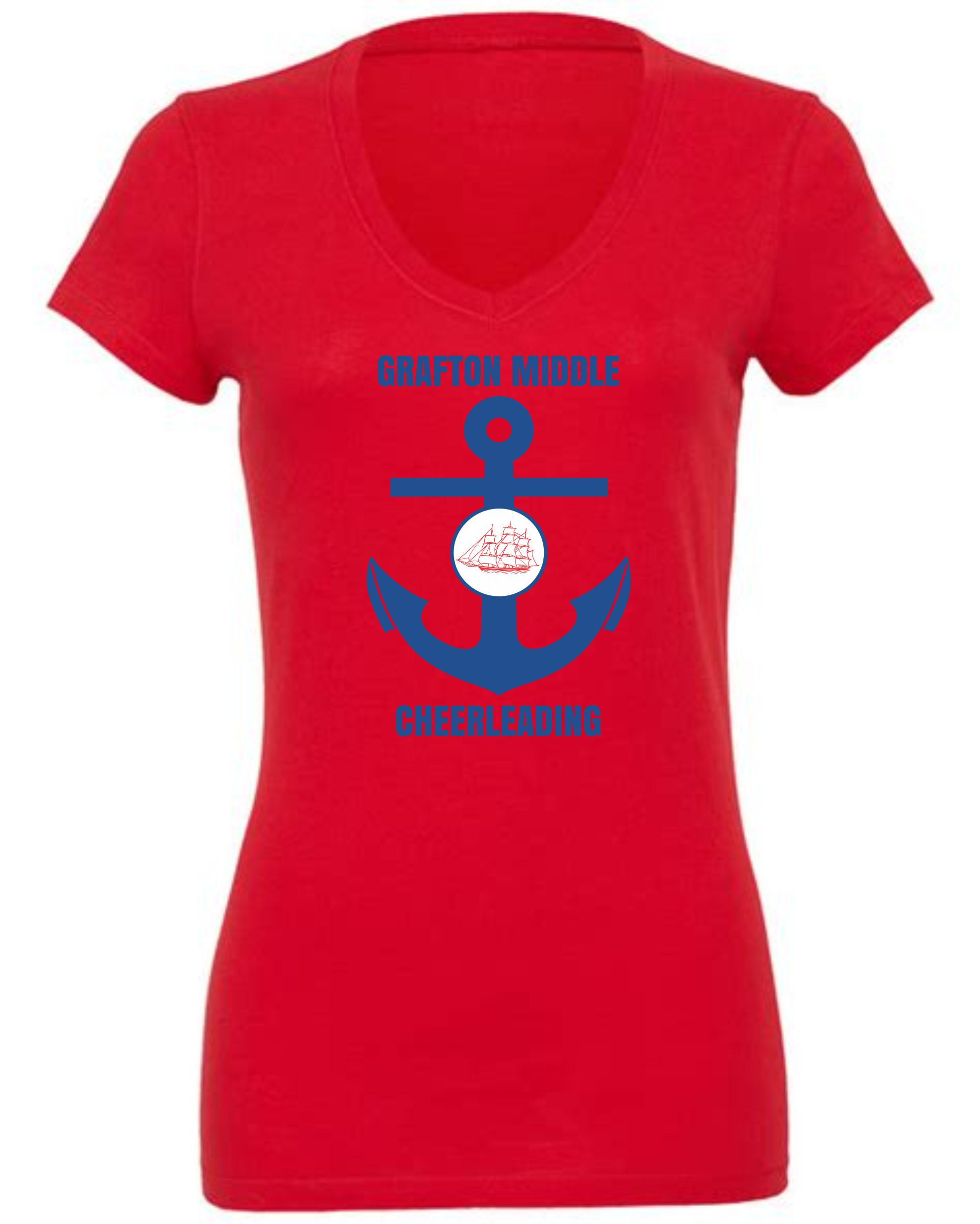 Red Bella Canvas V Neck Ship Anchor Shirt