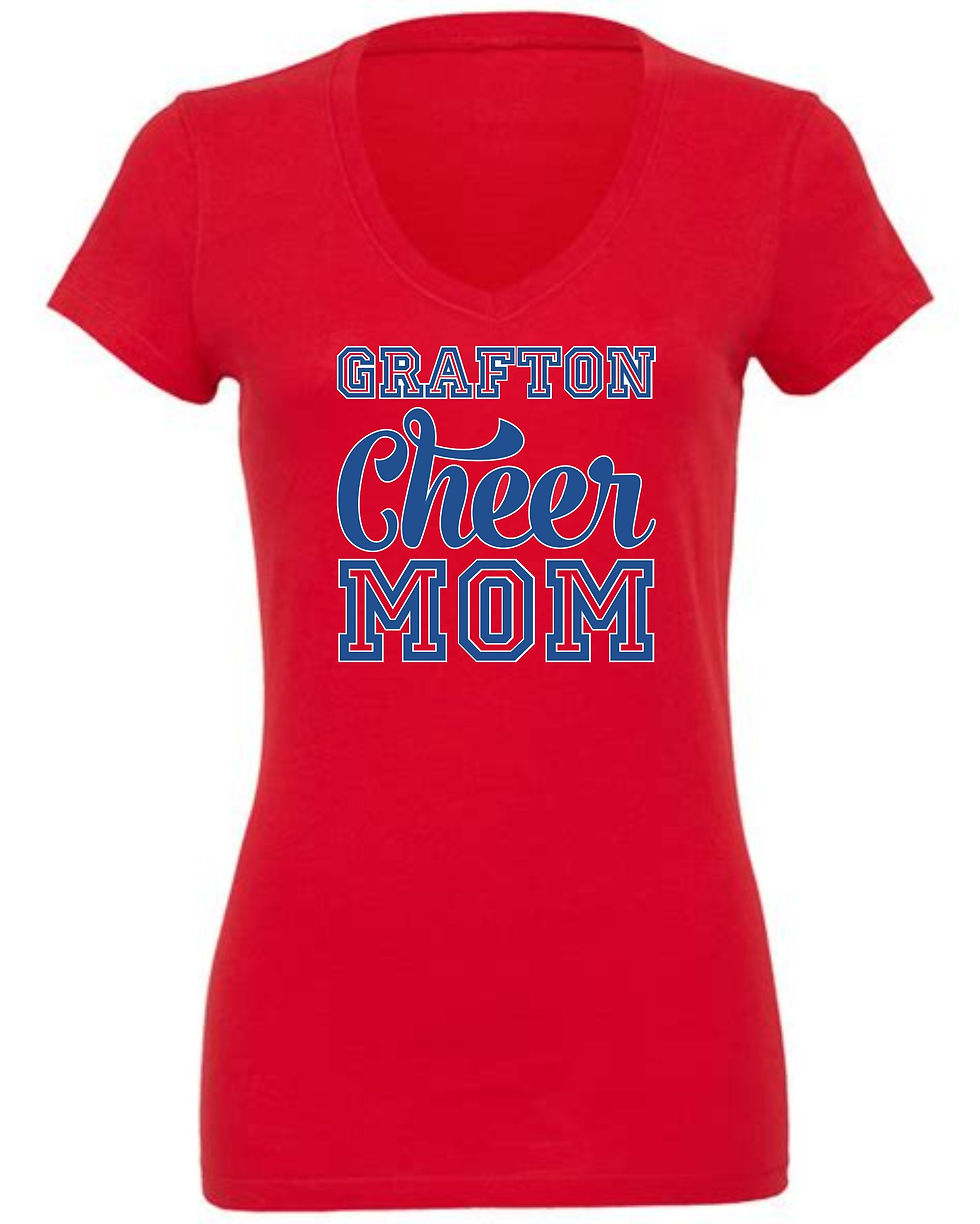 Red Bella Canvas V Neck Cheer Mom Shirt