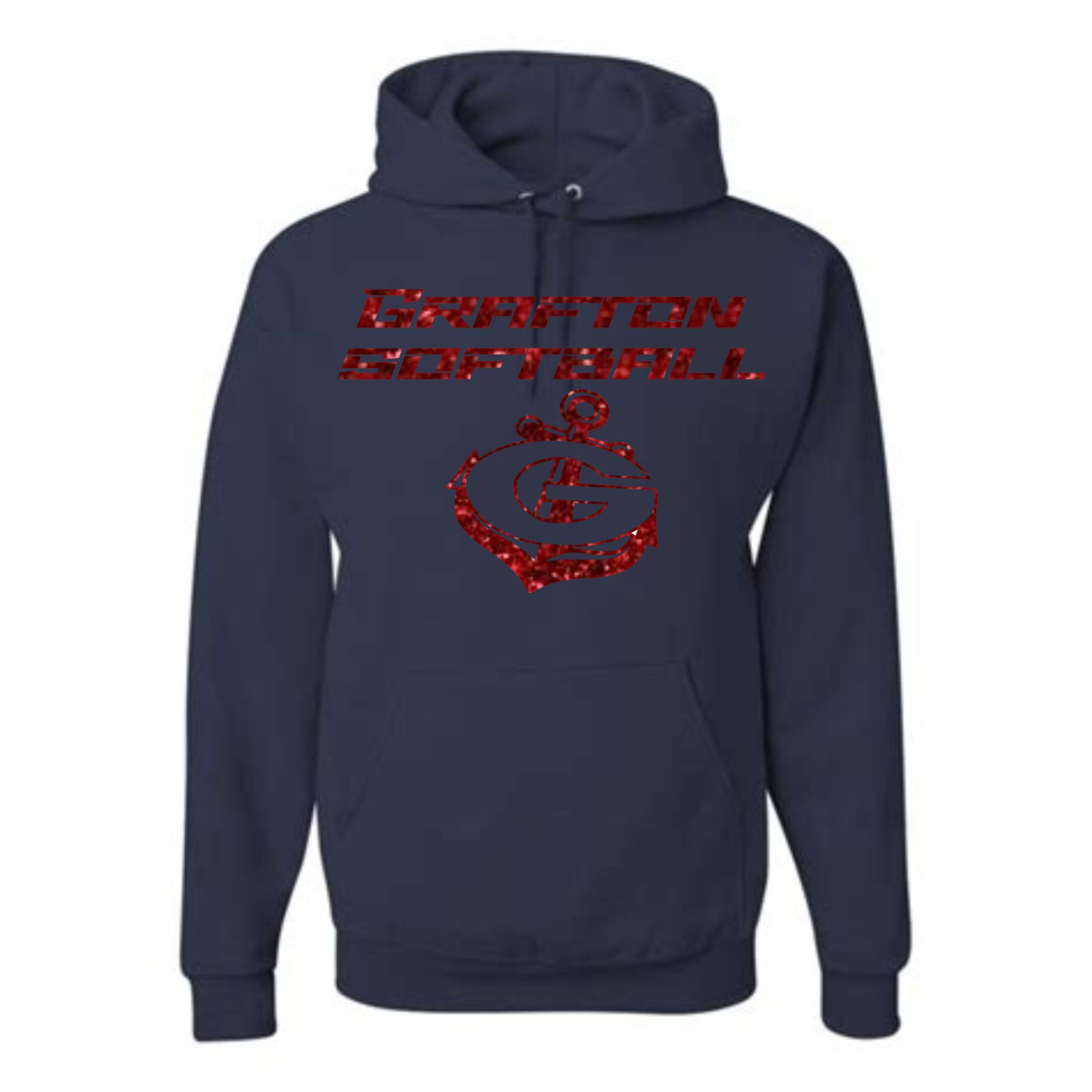 Navy Jerzees Hoodie Red Grafton Glitter Anchor