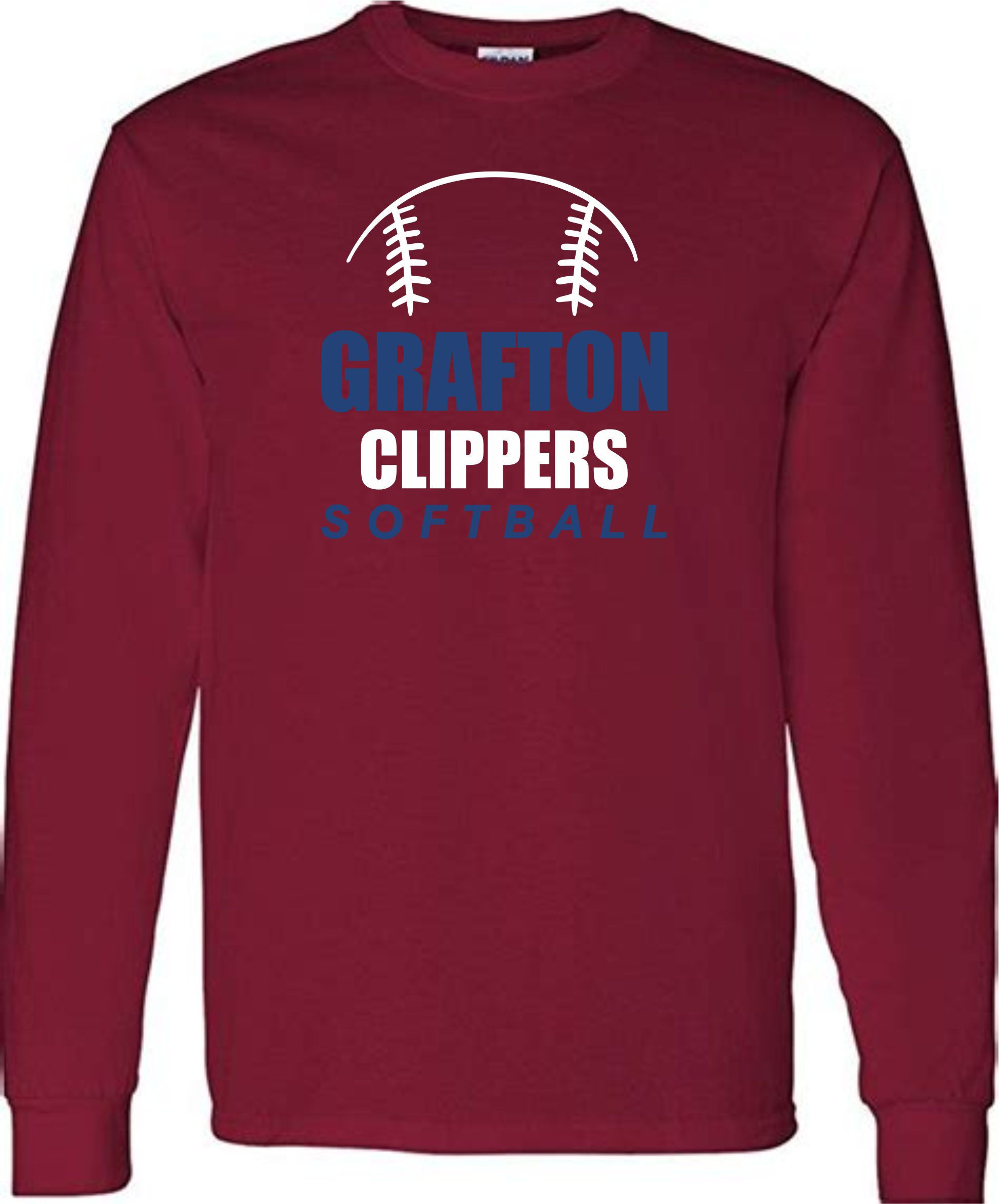 Red Gildan Long Sleeve Navy Grafton Clippers