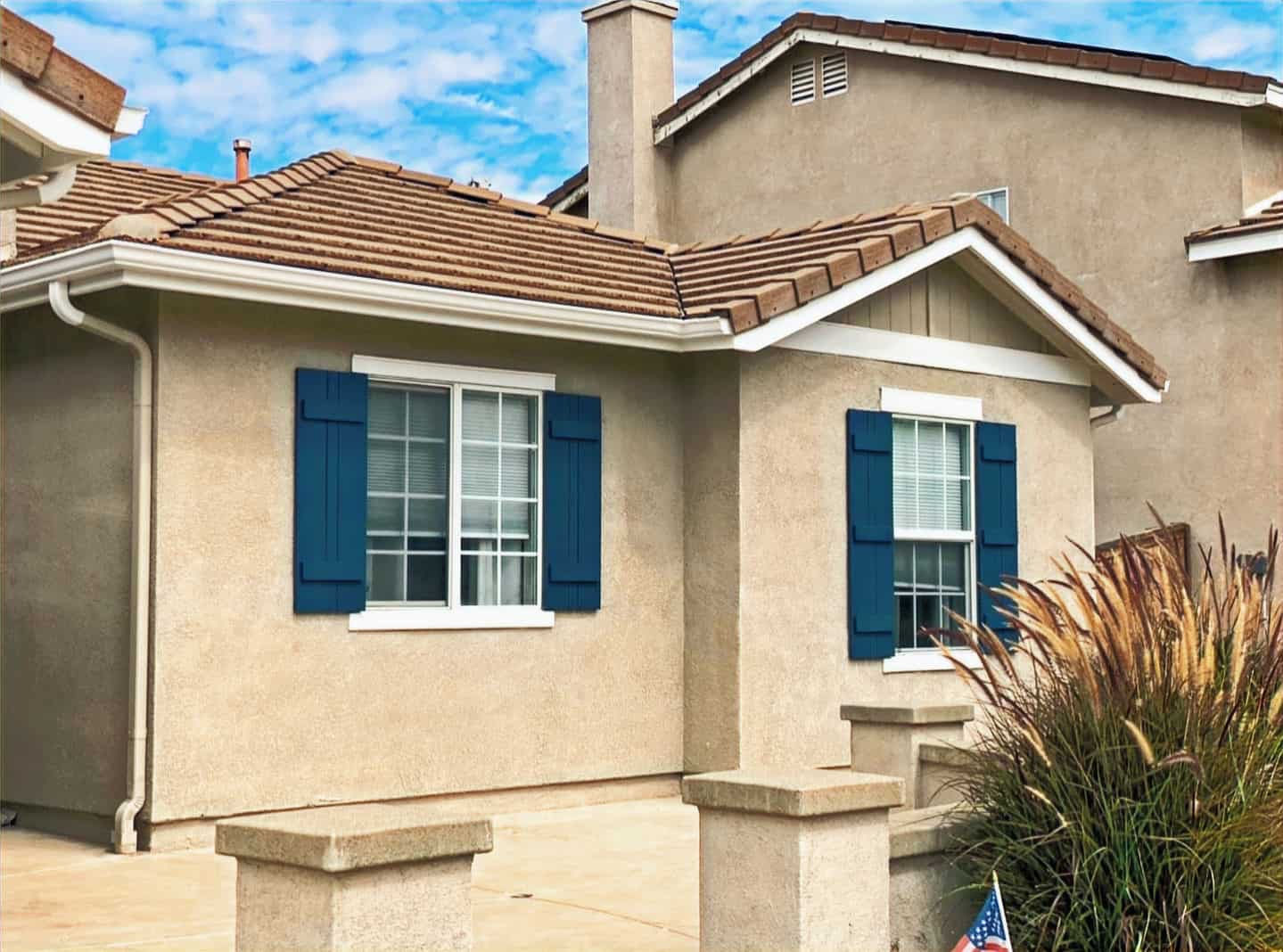 alt="Exterior painting project in Wildomar, CA, featuring freshly painted eaves, fascia, trim, and window shutters by VB Painting Services for a clean, durable finish"