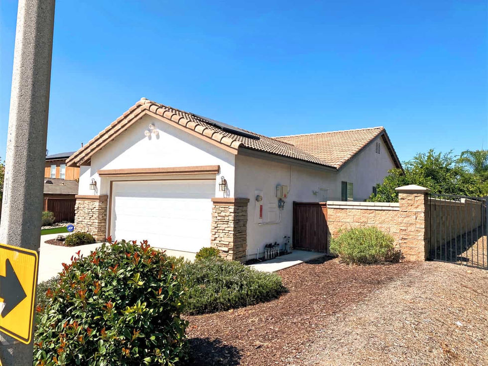 alt="Exterior painting project in Menifee by VB Painting Services, featuring freshly painted trim, eaves, shutters, and doors with a durable, flawless finish"