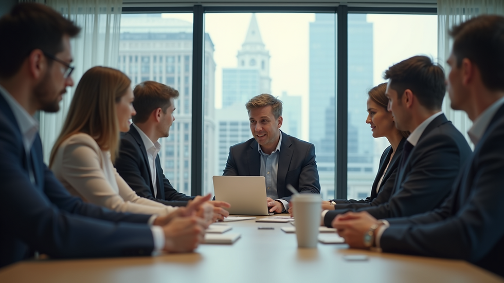 Eye-level view of a business meeting with engaged clients