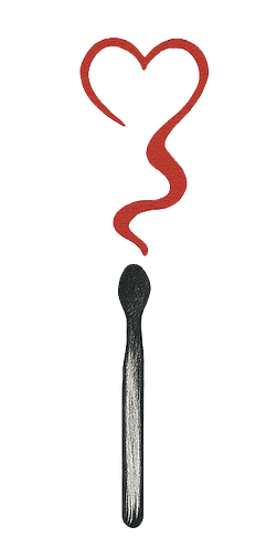Burning match with heart shaped smoke
