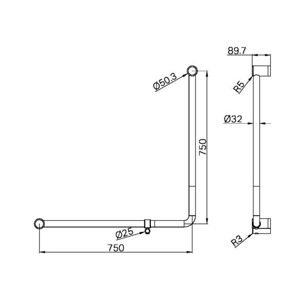 Thumbnail: MECCA CARE 32MM 90 DEGREE NZ4121 ACCESSIBLE TOILET GRAB RAIL