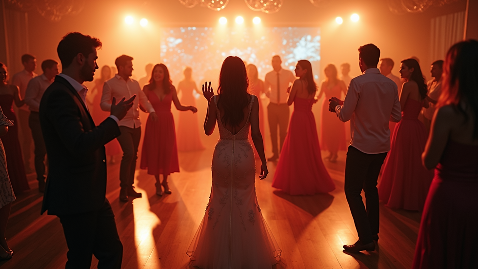 High angle view of a wedding dance floor filled with guests