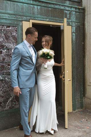 Documentary style City Hall bride groom portrait New York photographer
