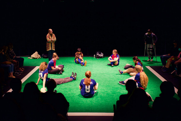 The cast of "The Wolves" in a production photo from the play.