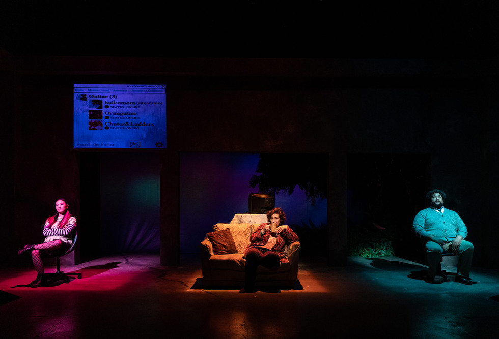 A production photo from "Water by the Spoonful" featuring the performers Emily Song Tyler, Catalina Dolores Maynard, and Bryan Barbarin