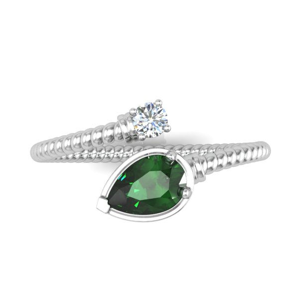 Miniature : bague diamant émeraude tortille or blanc 18k 750° d'or fin