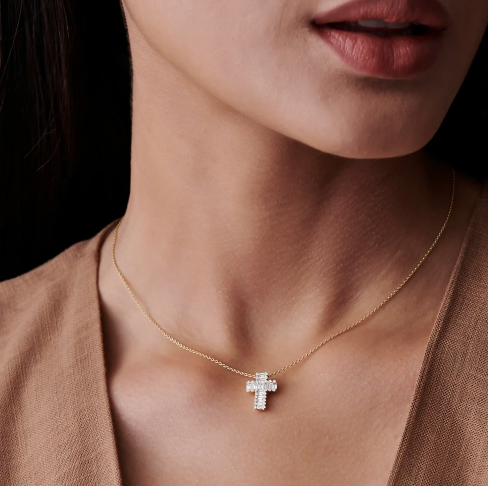 Miniature : Collier Pendentif Diamants Or 18 carats, Baguette Lov