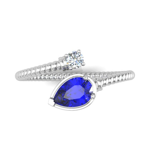 Miniature : bague diamant saphir bleu tortille or blanc 18k 750° d'or fin