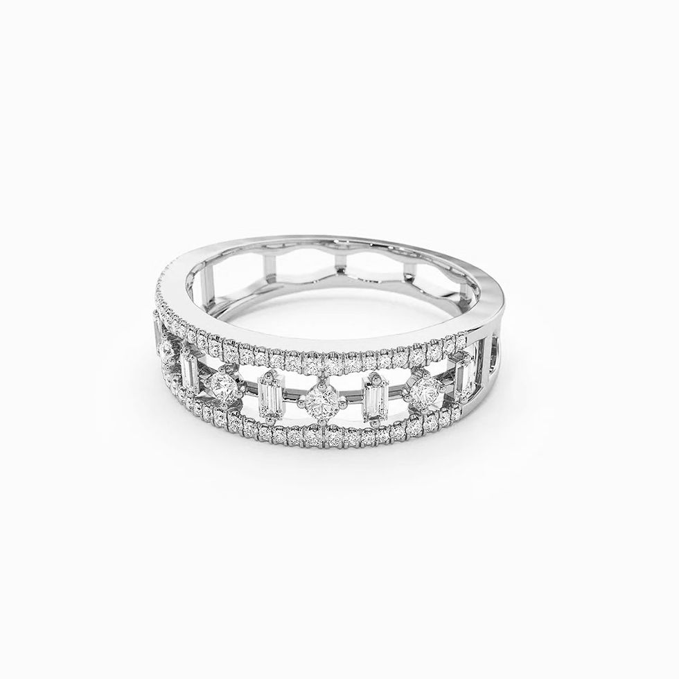 Thumbnail: Florencia II, bague alliance diamants ronds et baguettes or 18 carats
