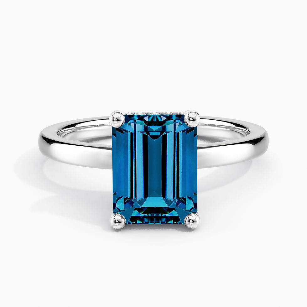 Miniature : Bague de fiançailles diamant bleu coupe émeraude or 18 carats, Halo NUEW