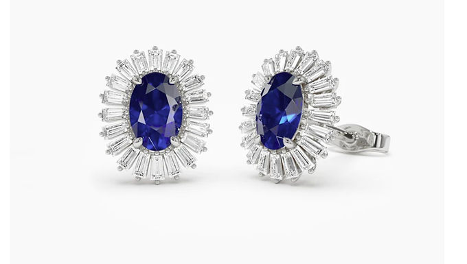 Boucles d'Oreilles Saphirs et Diamants Baguettes - Collection Solaire