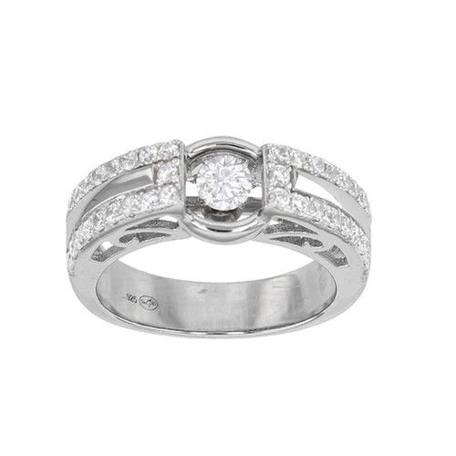 Rose, Bague Alliance Solitaire en Oxyde pour Femme Rhodiée Or