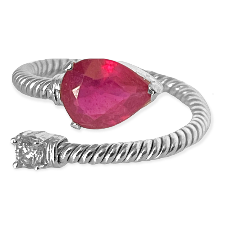 Miniature : Lotus, Bague Diamant Solitaire d'un Rubis +3 cts en or blanc 18 carats