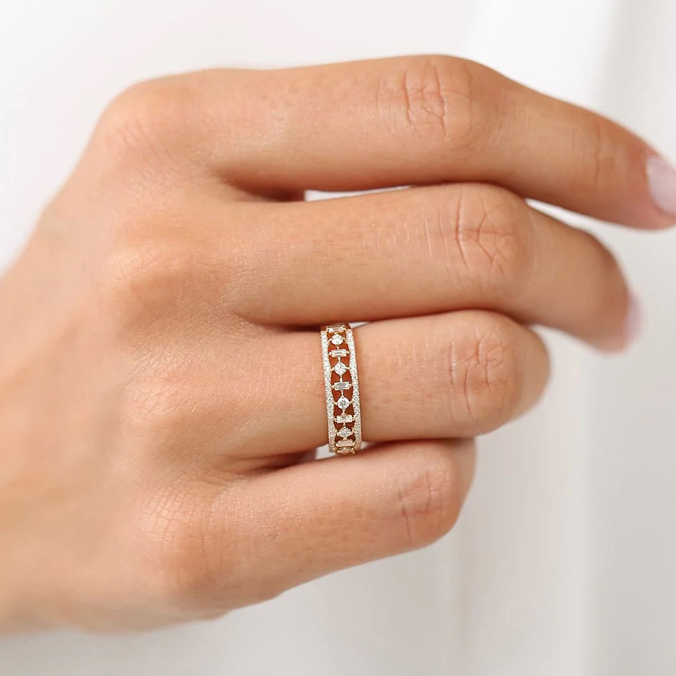 Thumbnail: Florencia II, bague alliance diamants ronds et baguettes or 18 carats