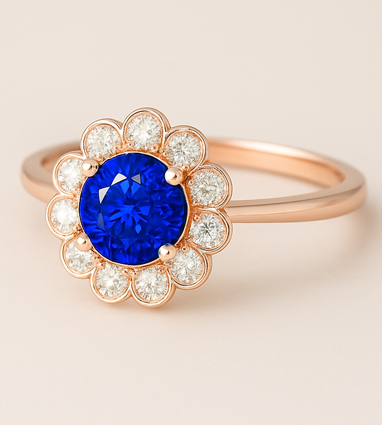 Bague En Or 18 Carats Avec Saphirs Et Diamants - Taille 47, Parfait état, Occasion