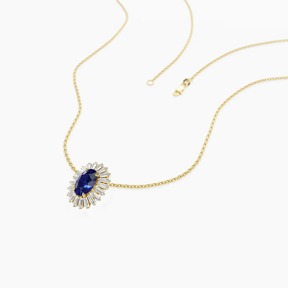 Miniature : Pendentif saphir oval & diamants baguettes or 18 carats - Solaire