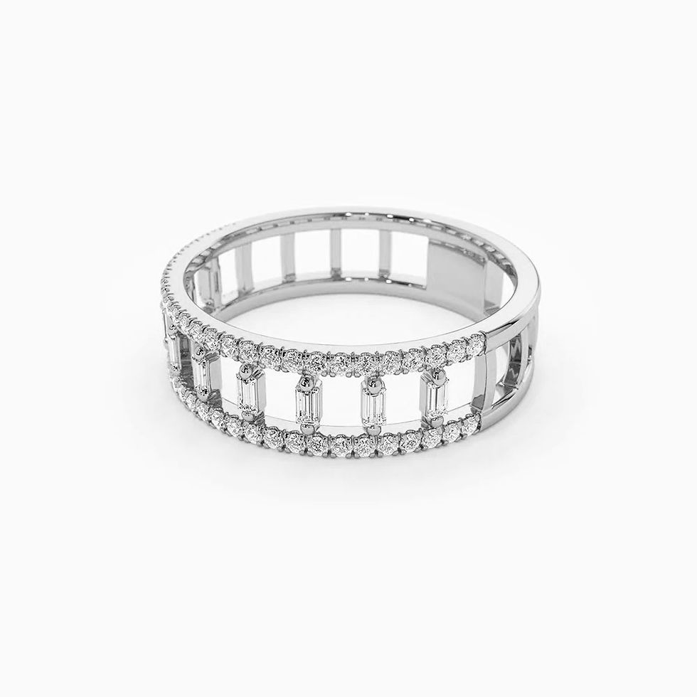 Thumbnail: Florencia, bague alliance diamants ronds et baguettes or 18 carats