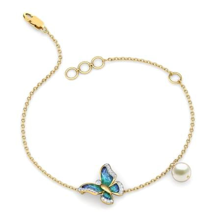 Miniature : PAPILLON BLEU, bracelet diamants perle pour femme or jaune 18 carats