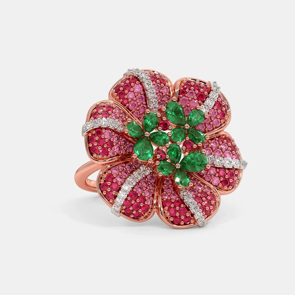 Fleuralys, Bague Diamants Saphirs Rubis Emeraudes Or Rose 18 carats