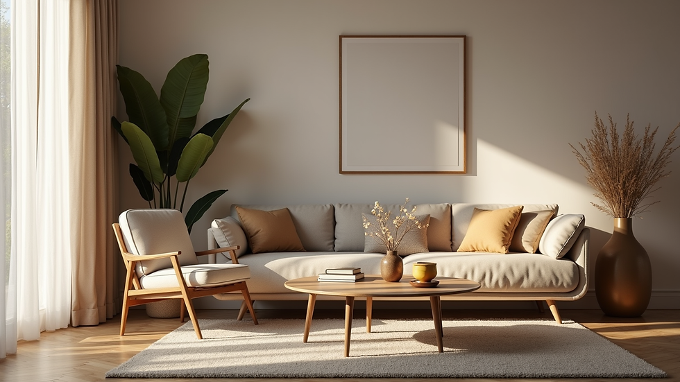Eye-level view of a cozy living room with stylish furniture