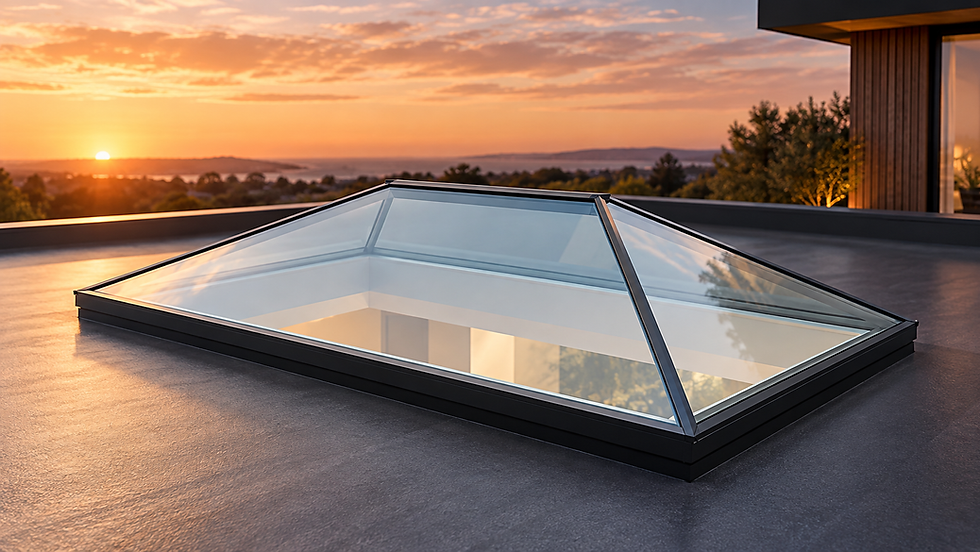 Thumbnail: Atlas Contemporary Roof Lantern installed on a modern flat roof at sunset