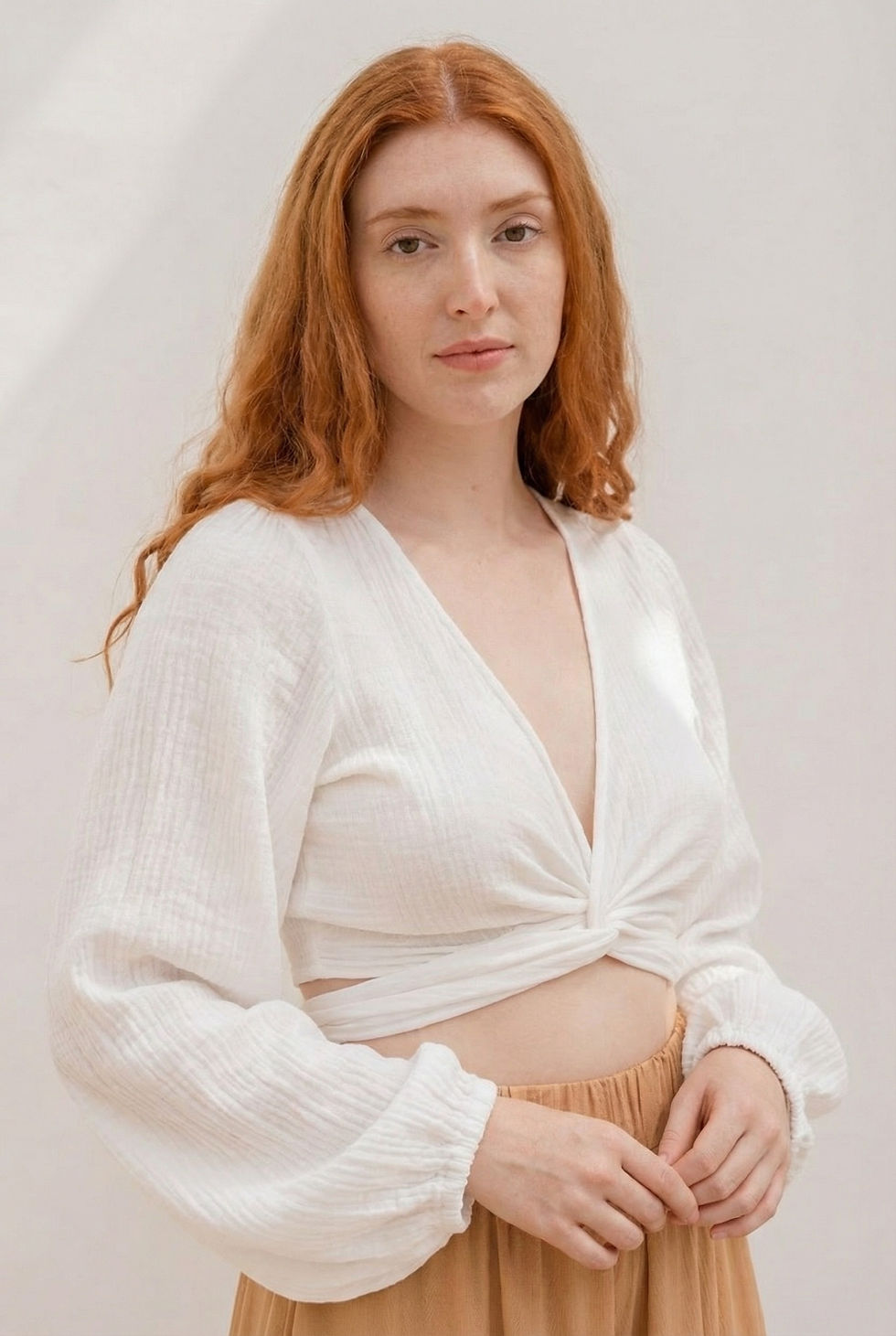 Milos Blouse handmade from 100% natural cotton with front tie detail, lightweight and breathable for summer