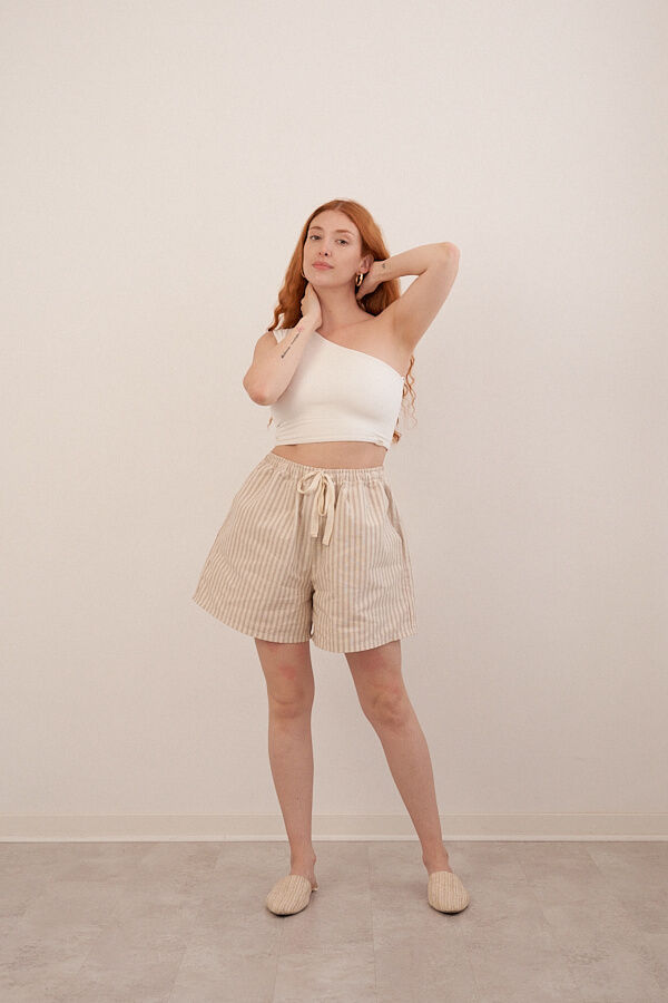 Thumbnail: Breathable striped cotton summer shorts inspired by Mediterranean slow fashion aesthetics