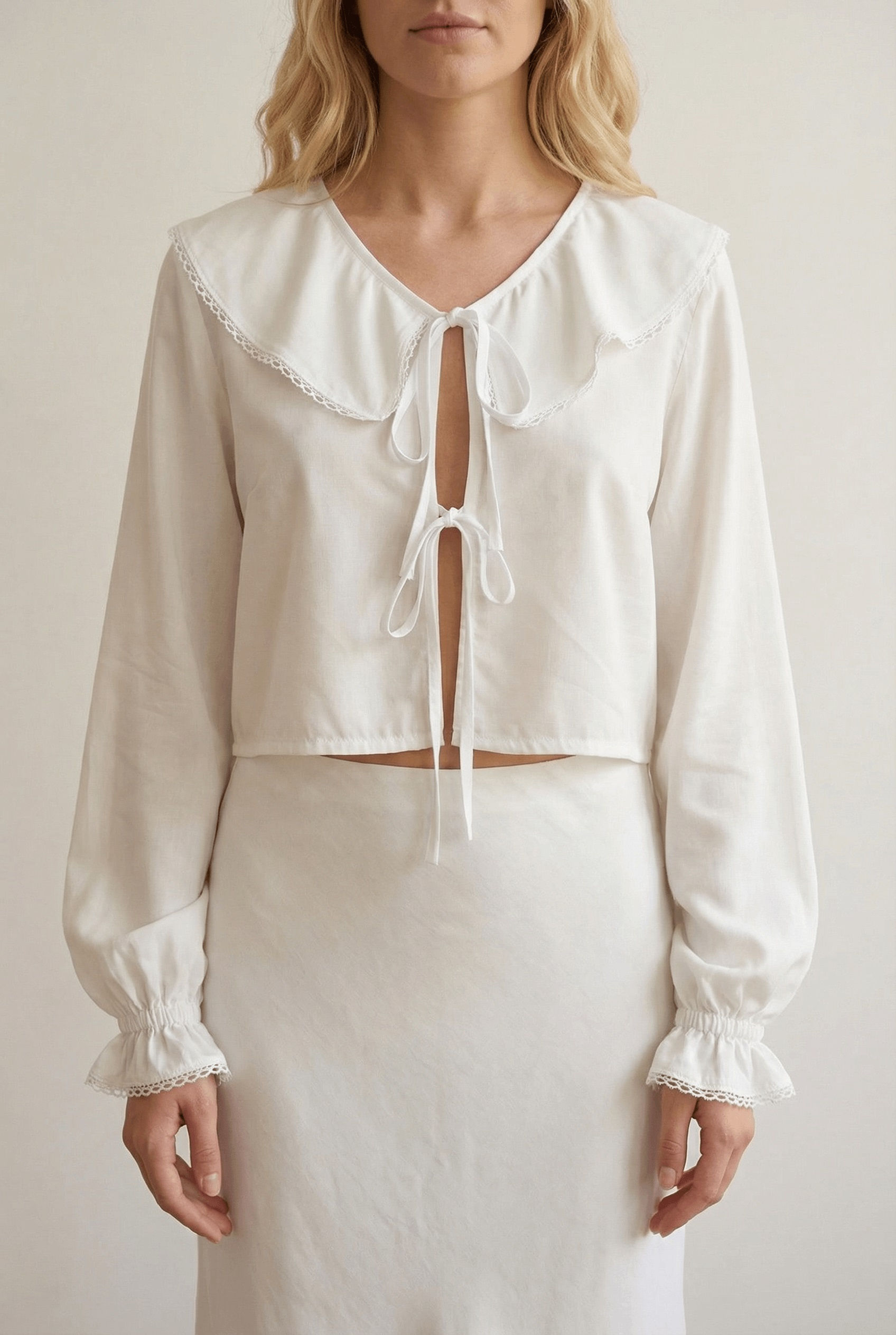 Élodie Blouse by Madara Couture, handmade viscose blouse with lace details and feminine silhouette