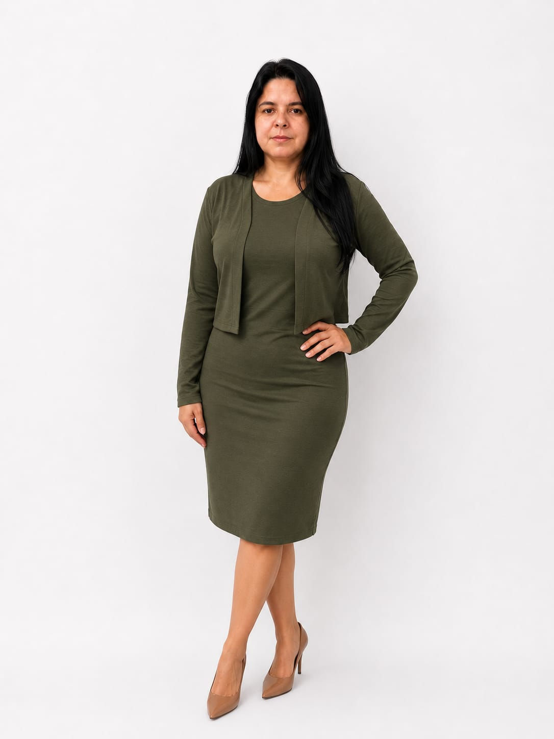 Vestido com casaquinho sobreposto, moletinho com elastano
