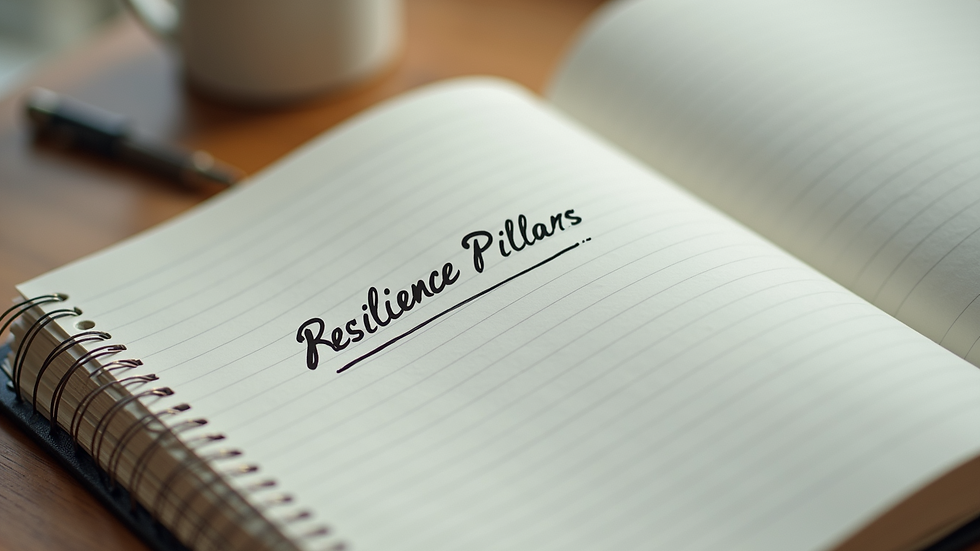 Close-up of a notebook with resilience pillars written and highlighted