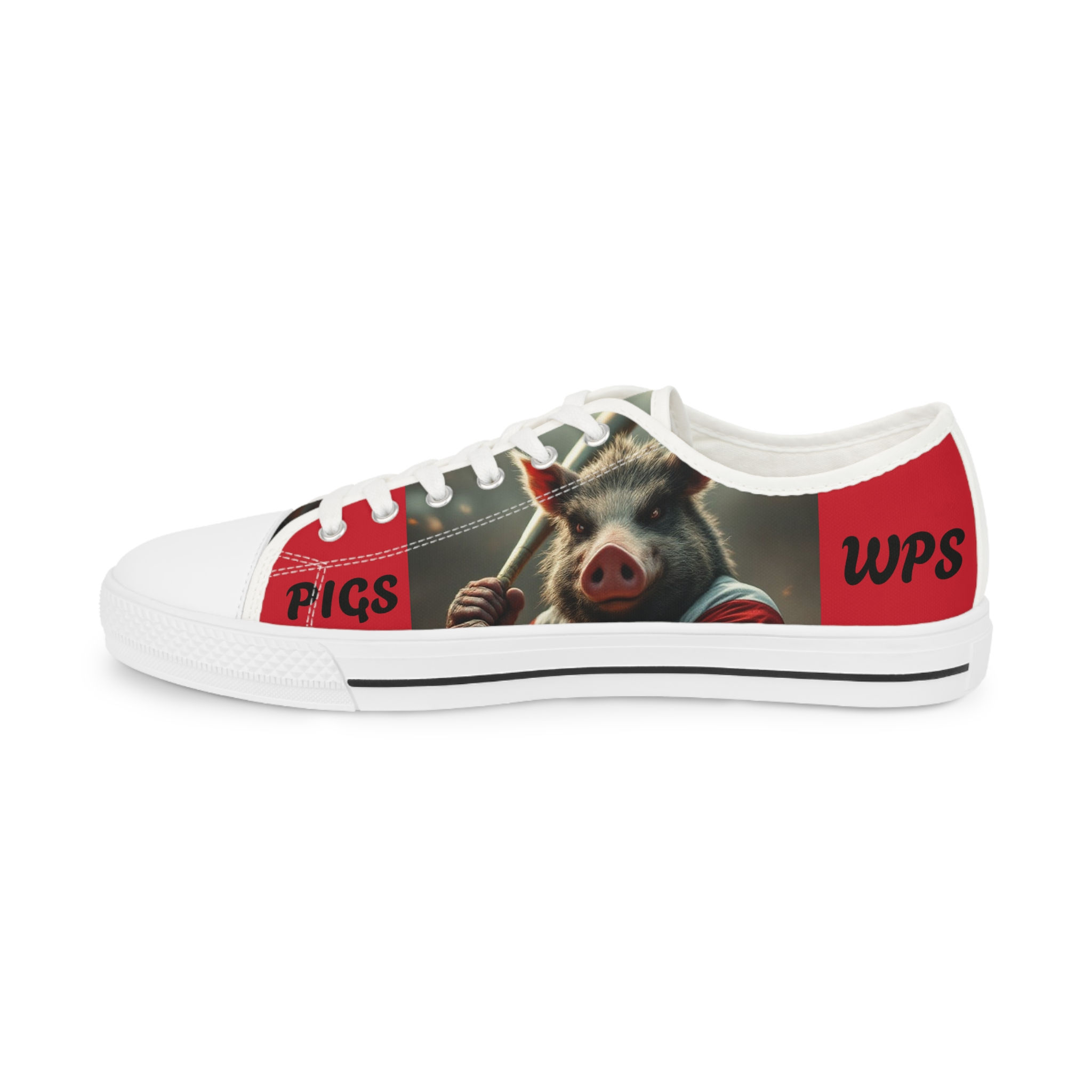 CustomDesigns.Ai Hog Playing Baseball Men's Low Top Sneakers Graphic Design