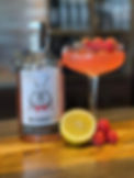 Raspberry gin cocktail with lemon, fresh raspberries and sparkling water served over ice