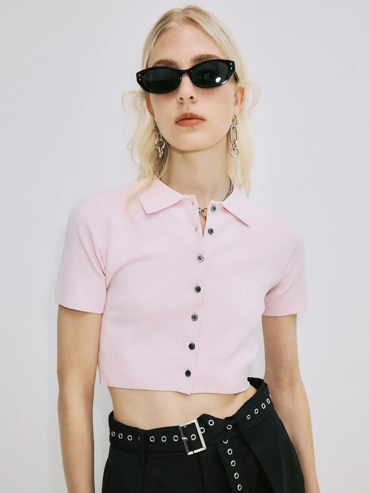 CROP POLO KNIT CARDIGAN (JOSE MOON)