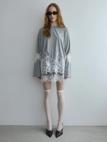 LACE DOCKING LONG TEE　JOSE MOON 　ホワイト LACE DOCKING LONG TEE（JOSE MOON） | BELINDA