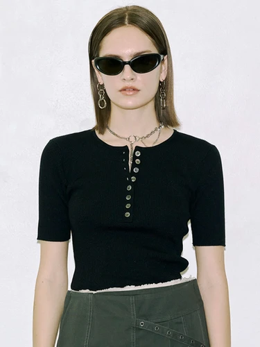 HALF SLEEVE RIB KNIT (JOSE MOON) | BELINDA
