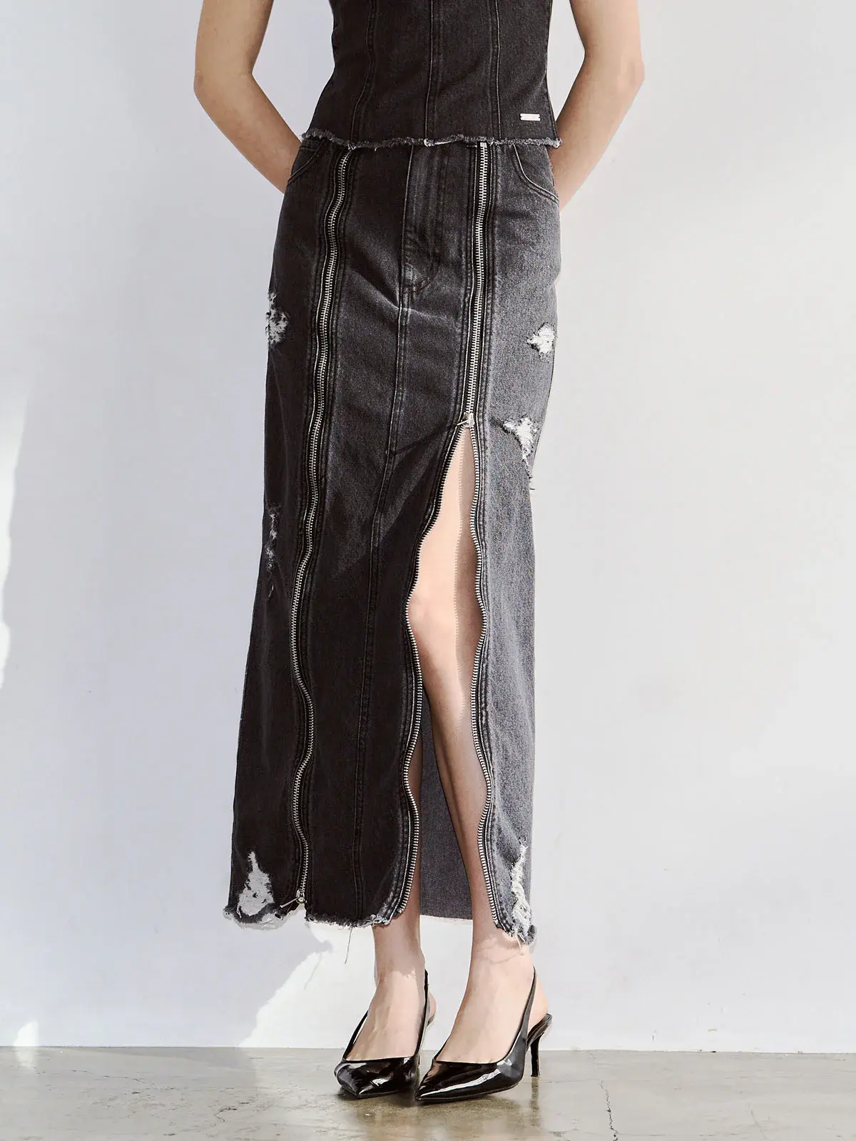 ZIP DENIM SKIRT (JOSE MOON)