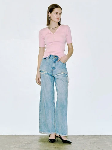 HALF SLEEVE RIB KNIT (JOSE MOON) | BELINDA