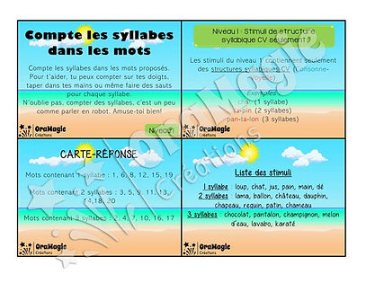 Cartes à tâches - Segmentation syllabique niveau 1