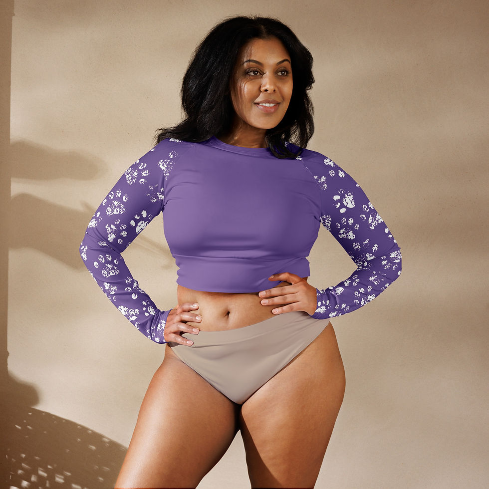 Thumbnail: Lavender Paw Print Long-Sleeve Crop Top